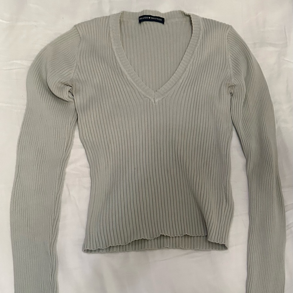 Brandy Melville Sage Green V Neck Sweater